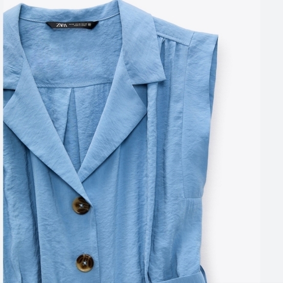 New Zara Soft Belted Blue Jumpsuit NWT Size Small - Picture 3 of 12